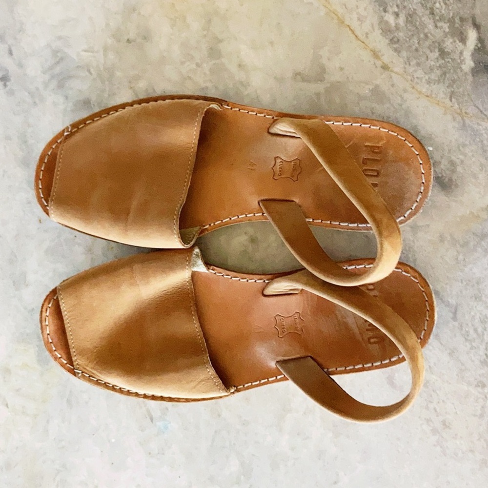 Pons Plomo tan leather open toe sandal sling back sz 41 US 9